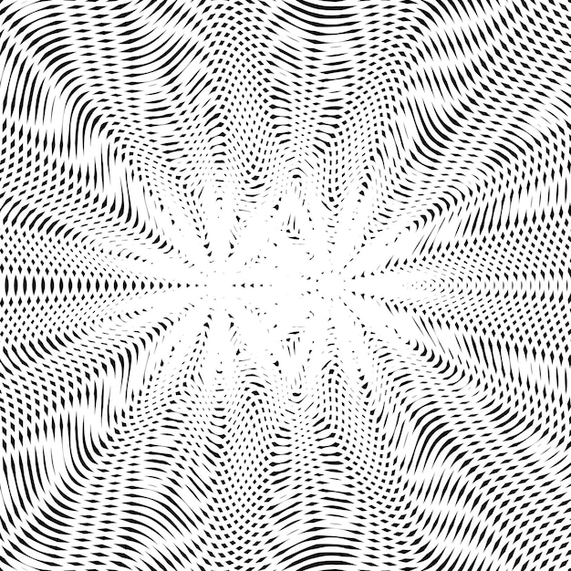 Vector striped  psychedelic background with black and white moire lines. gradient optical pattern, motion effect tile.