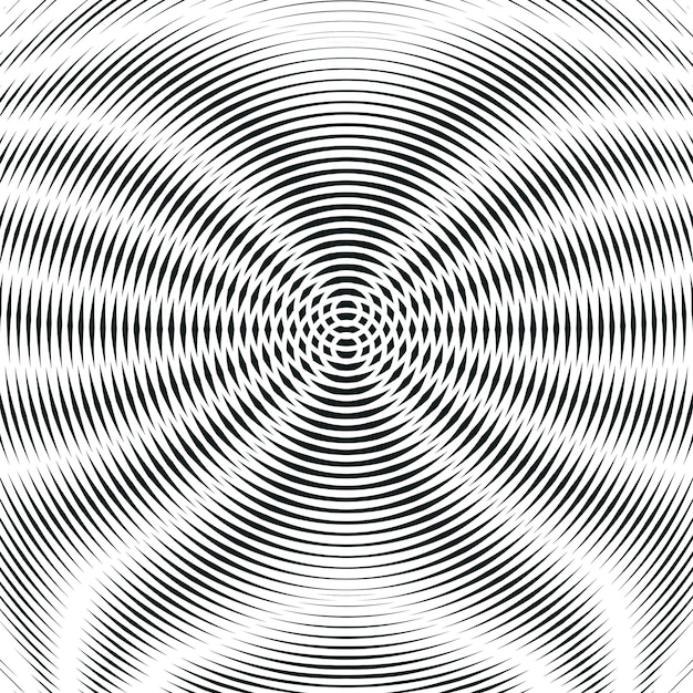 Vector striped  psychedelic background with black and white moire lines. gradient optical pattern, motion effect tile.
