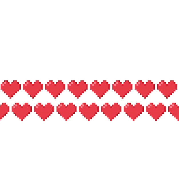 Striped seamless pattern of red pixel hearts