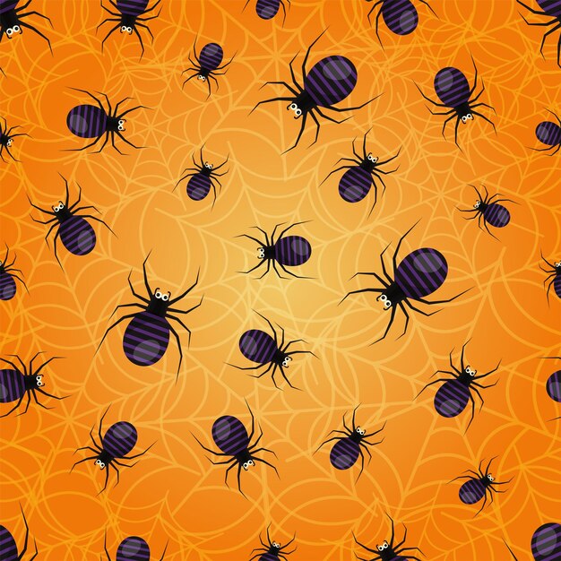 Striped spiders halloween seamless pattern