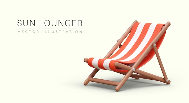 Vector striped sun lounger for relaxing outside wooden deck chair for sunbathing