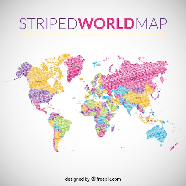 Vettore striped mappa del mondo