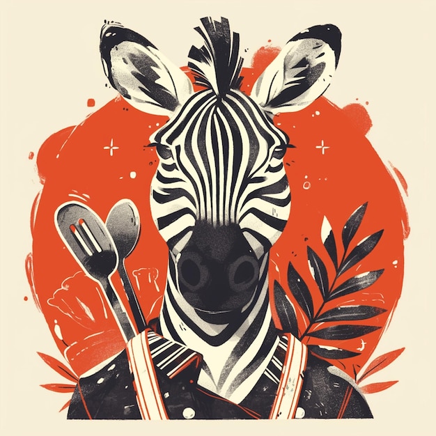 A striped zebra chef cartoon style