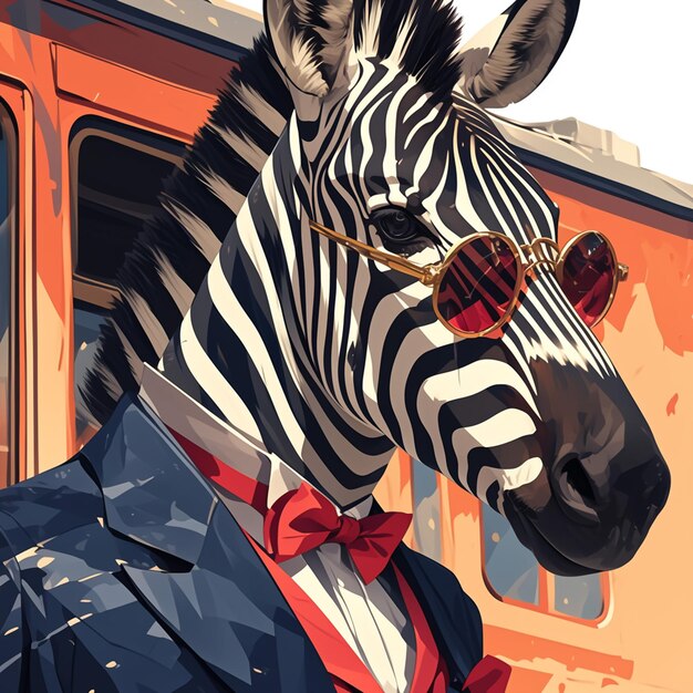 Vector a striped zebra train conductor cartoon style