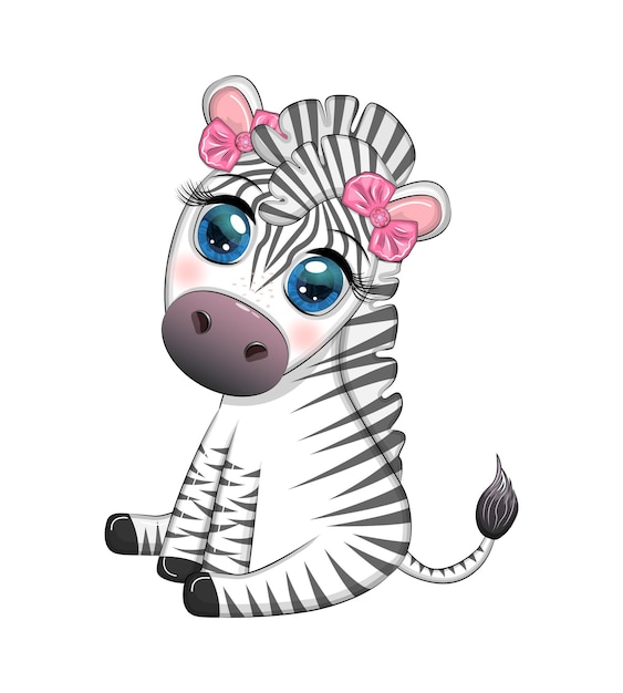 Striped zebra in a wreath of flowers with a bouquet Spring is coming