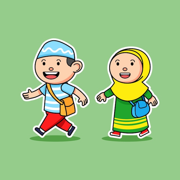 Stripfiguren van moslimkinderen