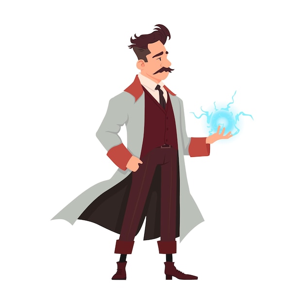 Vector stripfiguur nikola tesla