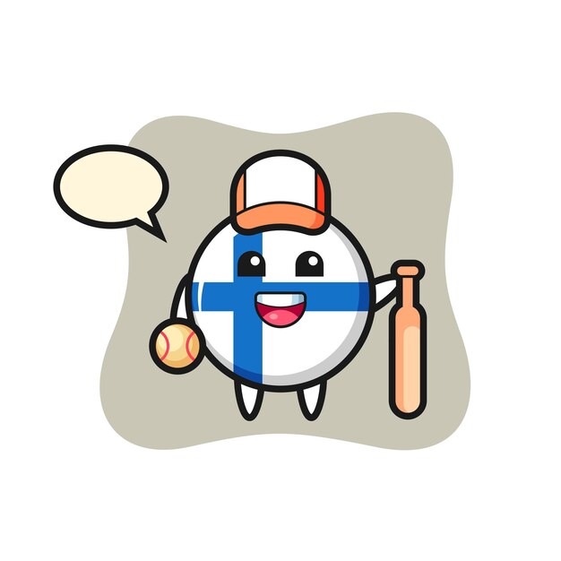 Stripfiguur van de vlag van Finland als honkbalspeler