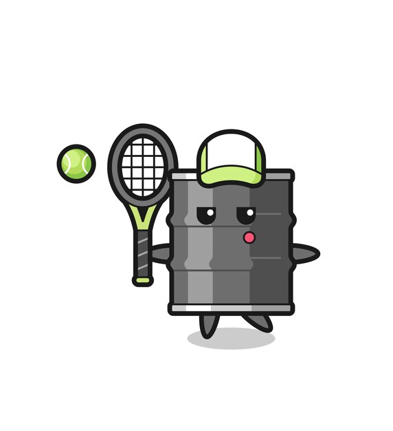 Vector stripfiguur van olievat als tennisser, schattig ontwerp