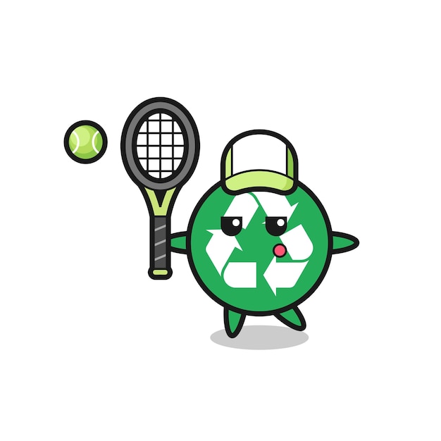 Stripfiguur van recycling als een schattig ontwerp van een tennisser