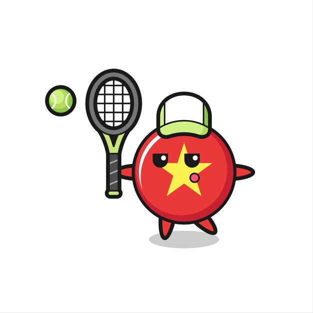 Vector stripfiguur van vietnam vlag badge als een tennisser