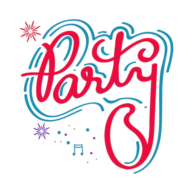 Strippy Party Text Sticker In Red And Turquoise Color