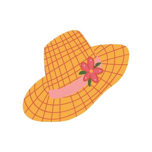 Strohoed met lint en bloem zomer reisbord symbool vector illustratie