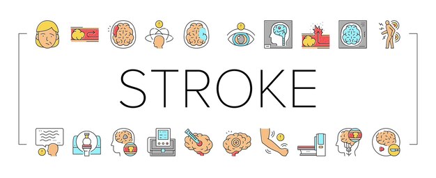 Stroke health problem collection icons set vector