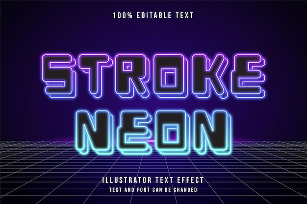 스트로크 네온, 3d 편집 가능한 텍스트 효과 보라색 그라데이션 핑크 블루 네온 스타일 효과