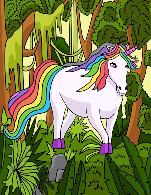 Strolling Unicorn Colored Cartoon Illustration