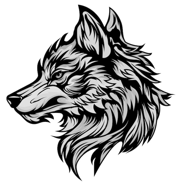 Strong Angry wild Wolves detail illustration mouth and bared fangs Symbols for tattoo