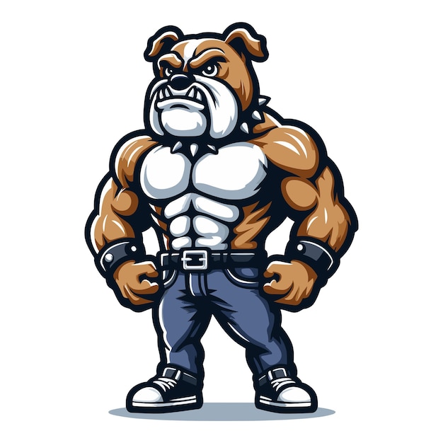 Illustrazione vettoriale della mascotte del bulldog con un corpo muscolare atletico forte