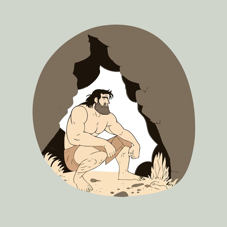 Vector strong bearded primitive caveman
