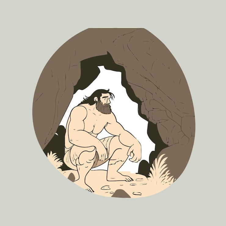 Vector strong bearded primitive caveman