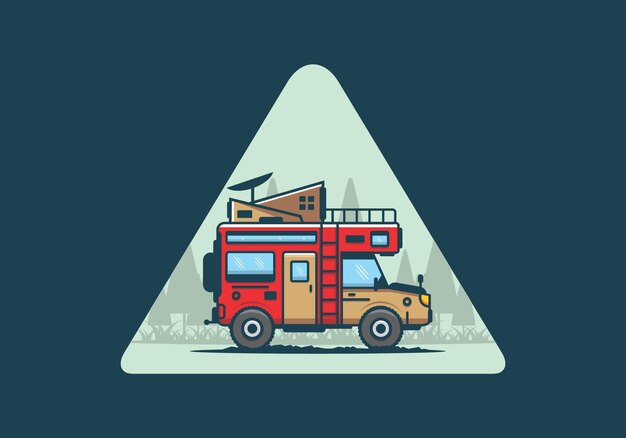 Strong big camper van camping illustration