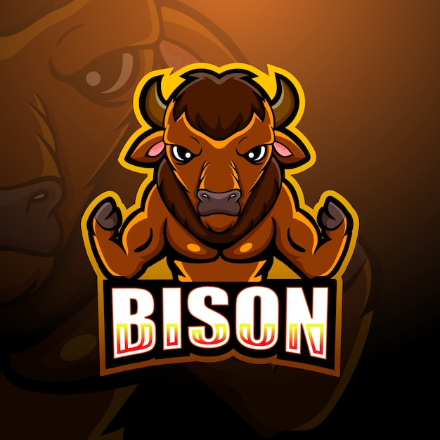 Strong bison mascot esport illustration