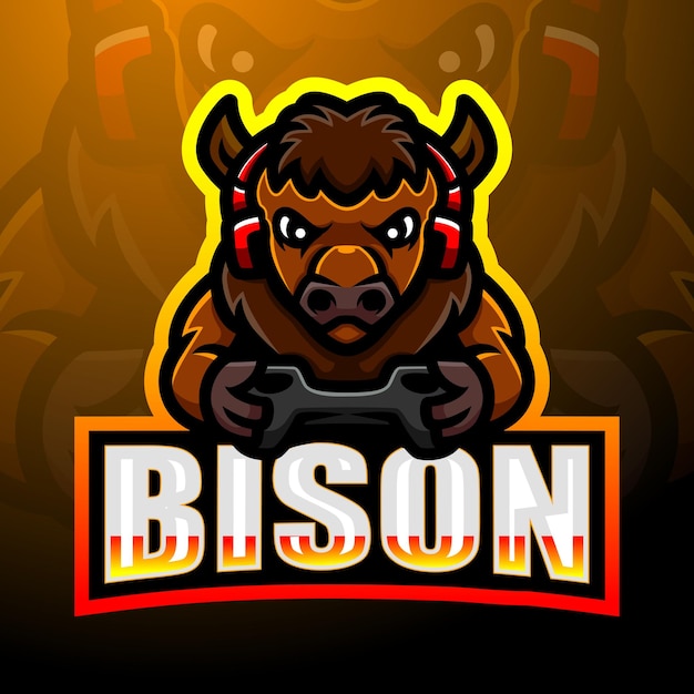 Forte design del logo esport della mascotte del bisonte