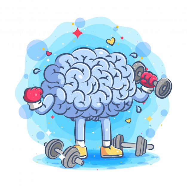 Vector strong brains does the gym with barbells of illustration