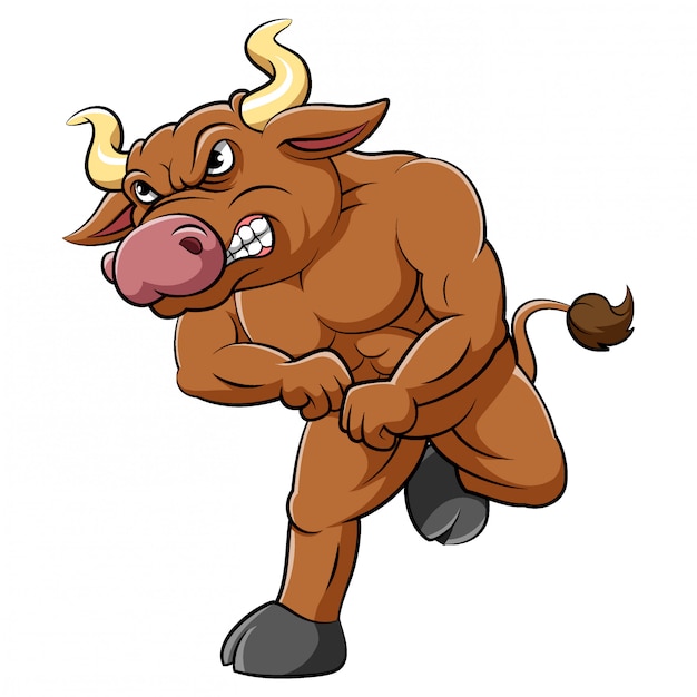 Vector strong brown bull cartoon character of illustration