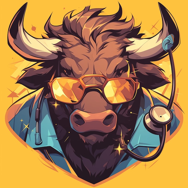 A strong bull doctor cartoon style