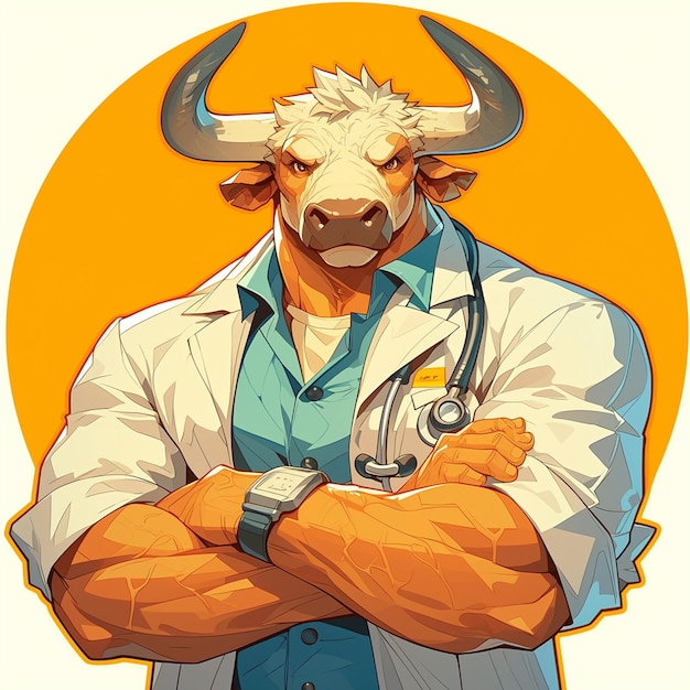 Vettore uno stile di cartone animato di un forte bull doctor