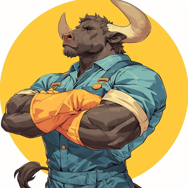 Vector a strong bull laundry worker cartoon style