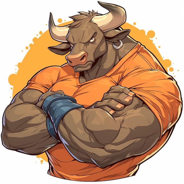 A strong bull teacher cartoon style