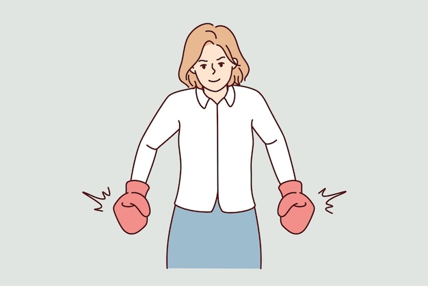 Strong businesswoman in boxing gloves