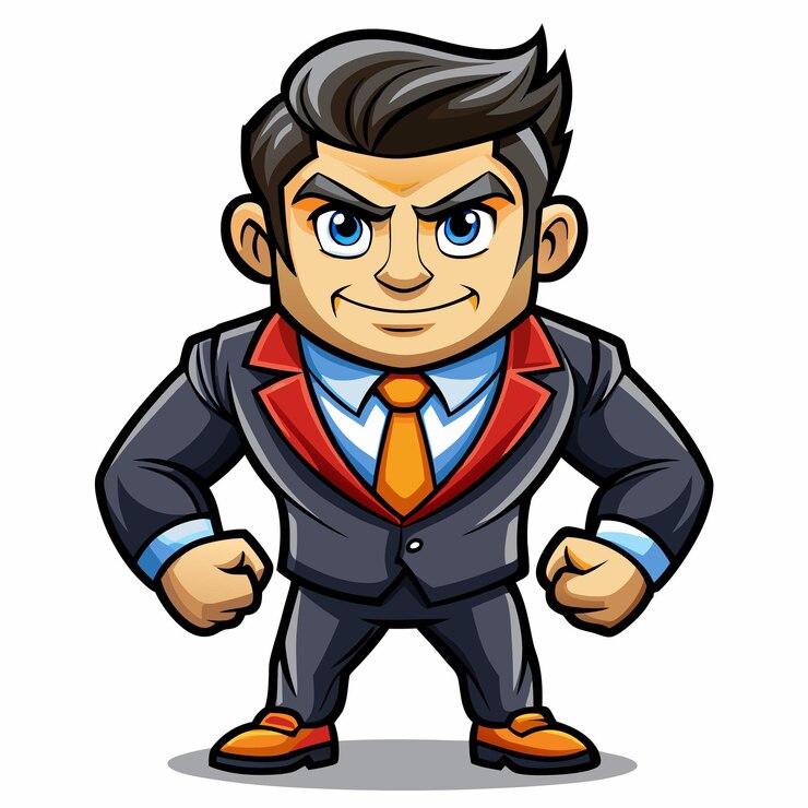 Vector 슈트 입은 자신감 넘치는 만화 사업가