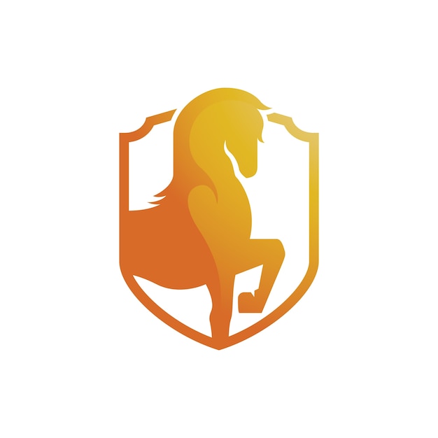 Strong golden horse in shield abstract symbol