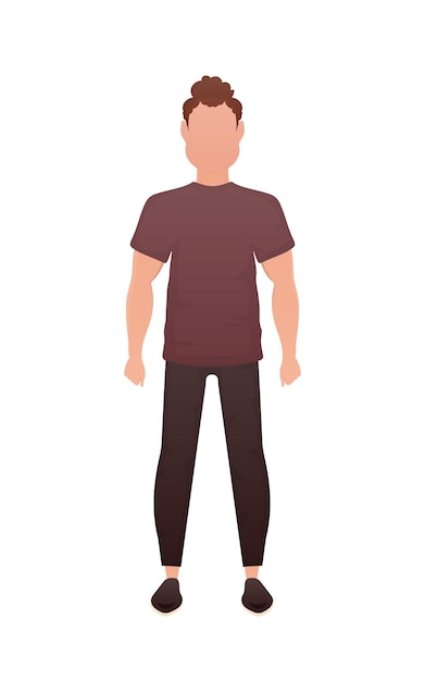 Vector a strong guy stands in full growth isolated cartoon style