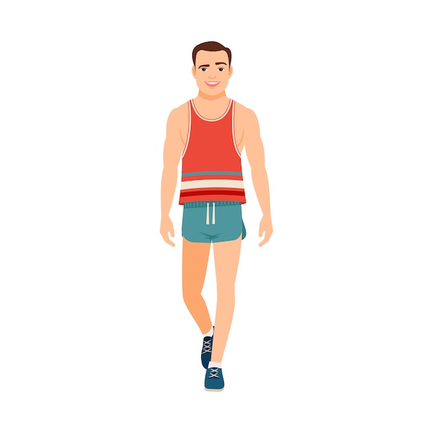 Vector strong guy in t-shirt and shorts