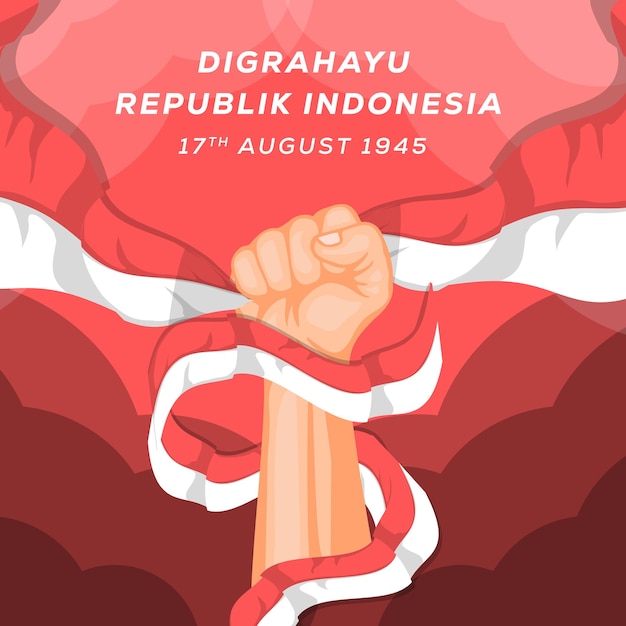 Strong hand holding indonesian flag 17 august indonesia independence day