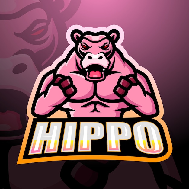 Strong hippo mascot esport illustration