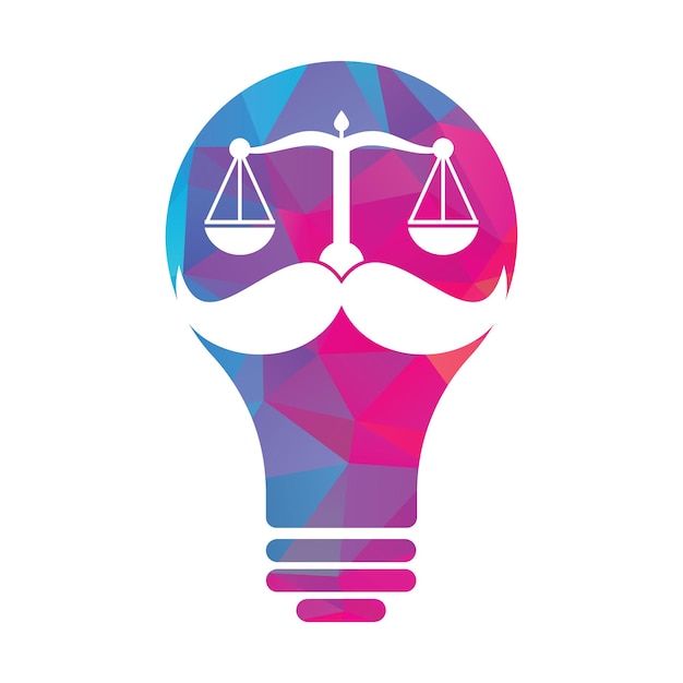 Strong law vector logo design concept Scale and mustache with lightbulb icon vector design
