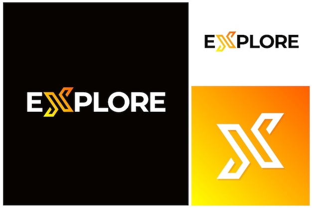 Explore Export Extreme Expert 워드 마크 레터링 타이포그래피 로고 디자인을 위한 강력한 문자 X