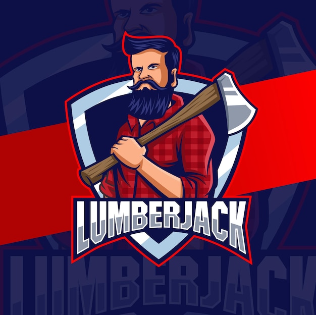 Strong lumberjack man character mascot logo designs with axe for man and game logo design