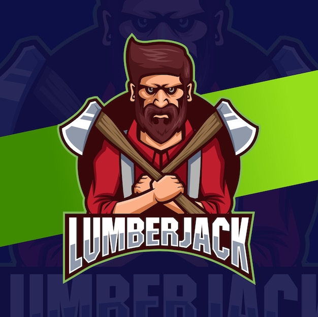 Strong lumberjack man character mascot logo designs with axe for man and game logo design