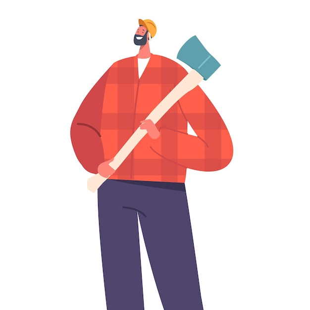 Vector strong lumberjack with a sturdy axe ready to tackle trees hardworking skilled and fearless character use strength