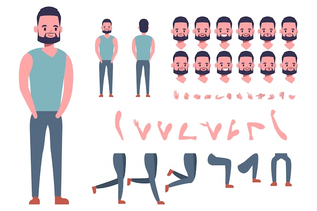 Vector strong man character creation for animation. ready for animated face emotion and mouth.