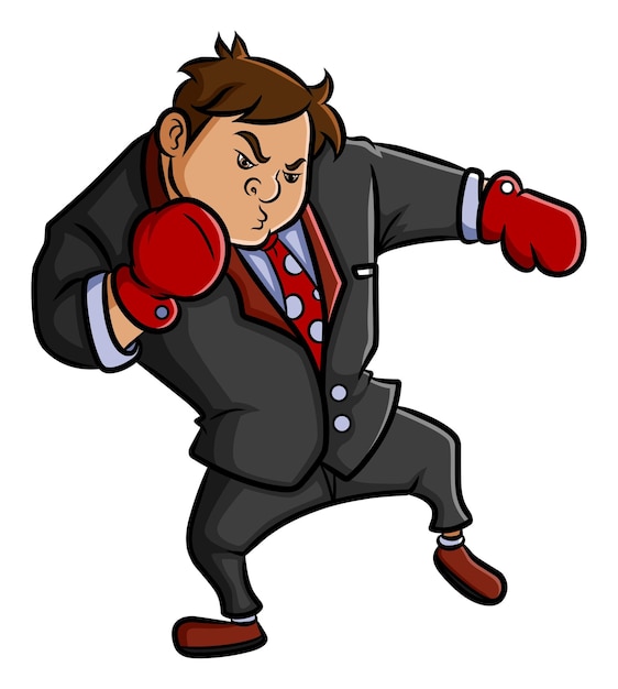 The strong man with the suit is doing the boxing