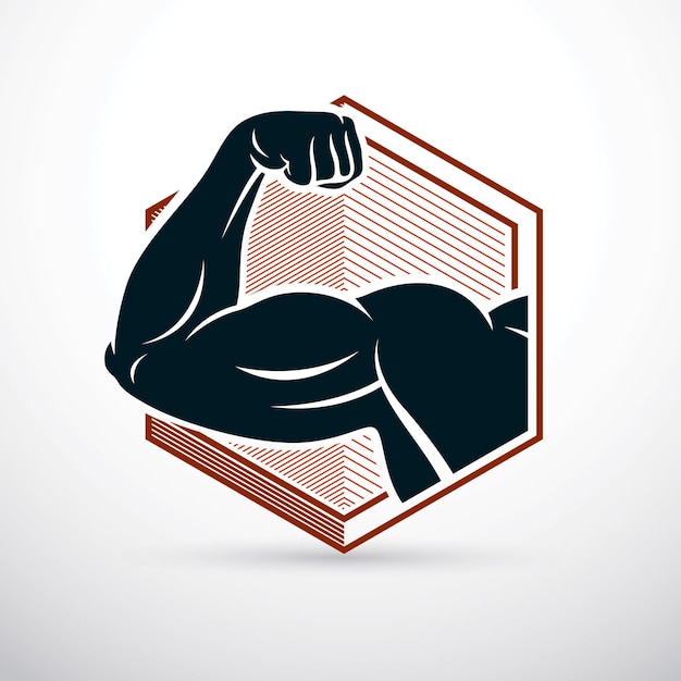 Strong muscular arm, athlete graphic vector illustration. Power lifting.