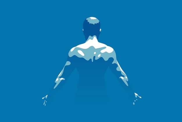 Vector strong muscular man back vector illustration, bodybuilder athlete sportsman, strength and health lifestyle.