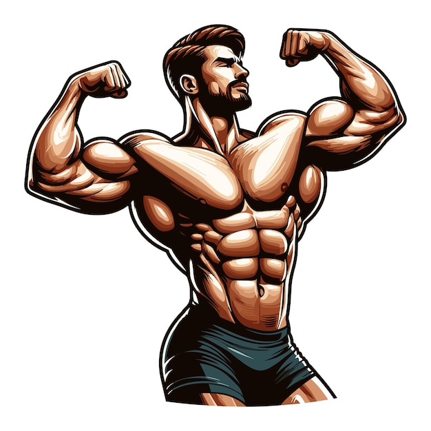 強い筋肉の男がポーズベクトルのイラストを与えます